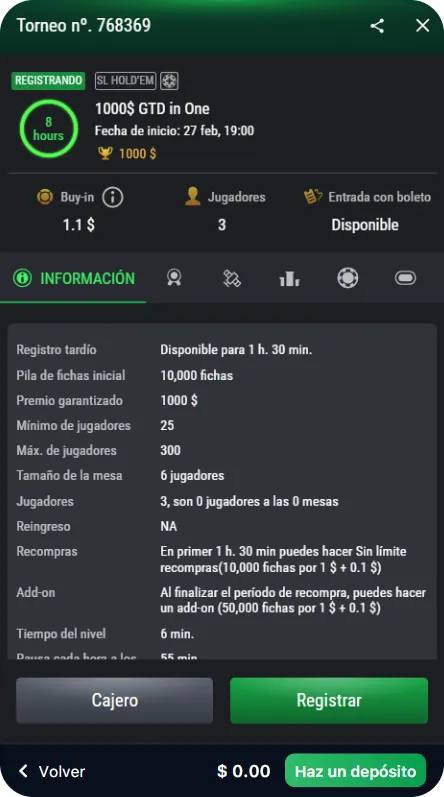 1Win description del torneo