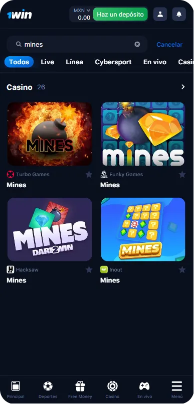 1Wiin mines Juego de búsqueda de México